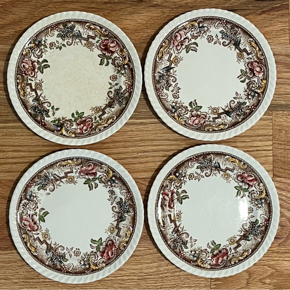 Set of 4 Vintage Johnson Brothers Devonshire Plates Brown Floral - Picture 8 of 12